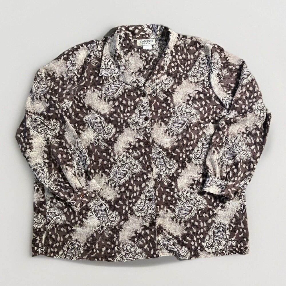 Vintage Donnkenny Classics Floral Blouse 90s Earth Tone Button Up Brown 2x?